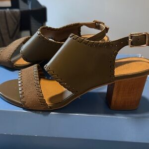 Jack Rogers Olive Sloane Mixed Mid Heel Sandals